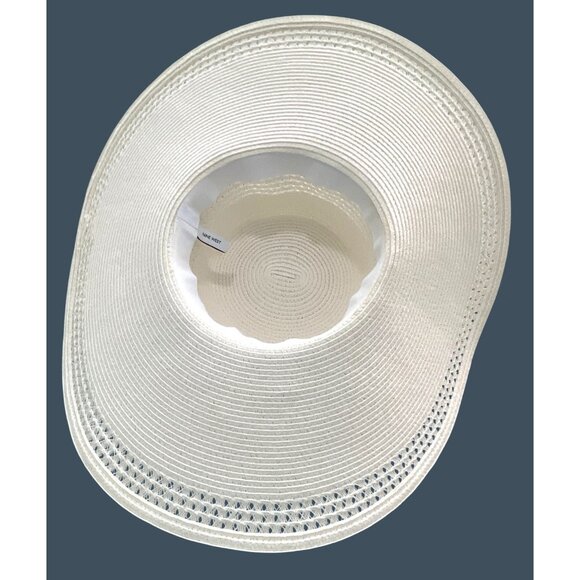 Nine West Soft White Wide-Brim Straw Floppy Summer Sun Travel Beach Pool Hat - Picture 3 of 13